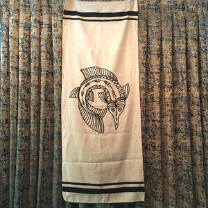 RARE IKEA Salifish Black Block Print Cotton Towel Vintage Fish Art Textile